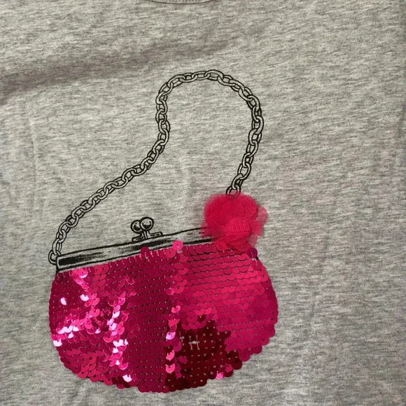 Basic Editions Girls Sequin Grey Pink Tee 14 /16 Size XL ruffled shoulder sleeve - Picture 5 of 9